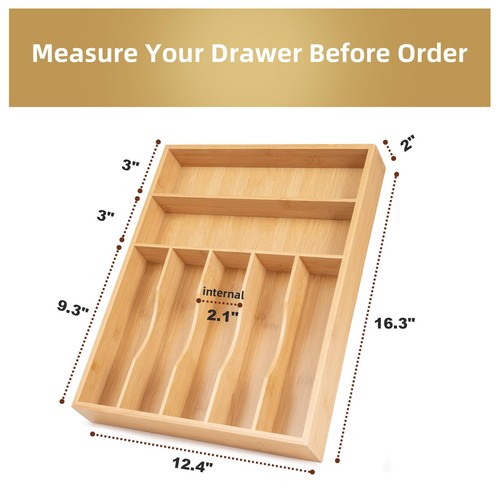 Silverware Organizer Bamboo Kitchen Drawer Organizer Utensil Organizer Silver... - Picture 2 of 6