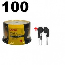 100 Kodak Double Layer 8.5GB 8X DVD+R DL (Logo Top) & FREE Maxell Earbud