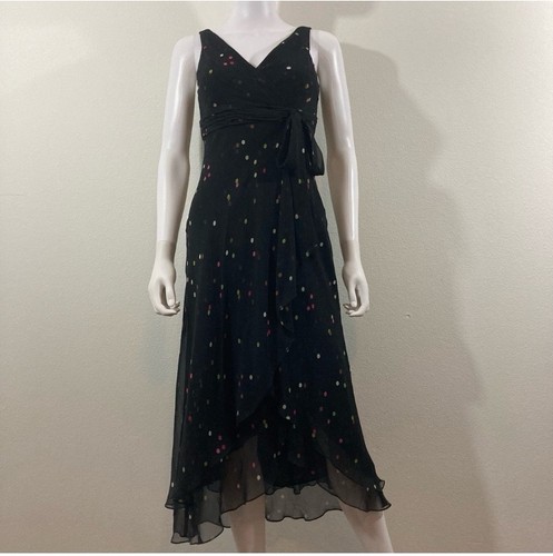 Anne Klein Polka Dot 100% Silk Black Slip Dress Silver 4 - Picture 9 of 9