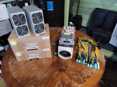 LTC/DOGE Scrypt Coin Miners Antminer L3+, 2x Goldshell Mini Doge & 2x 750W PSUs