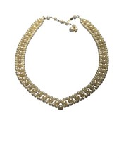 Vintage Faux Pearl Collar Necklace V Shape Hook Clasp Lays Flat Estate Adj 21"