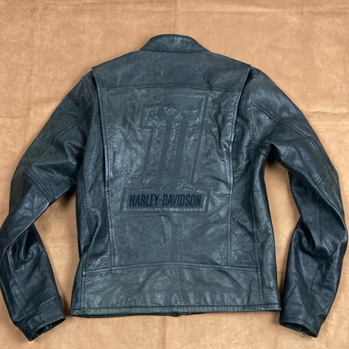 Size S Harley Davidson Leather Motorcycle Cafe Racer Jacket Embroidered - Picture 1 of 10