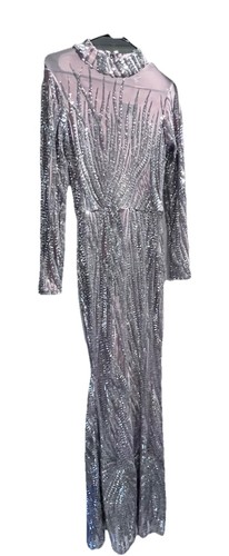 Fashion Nova rosa silber Pailletten Langarm hoher Ausschnitt Größe Large