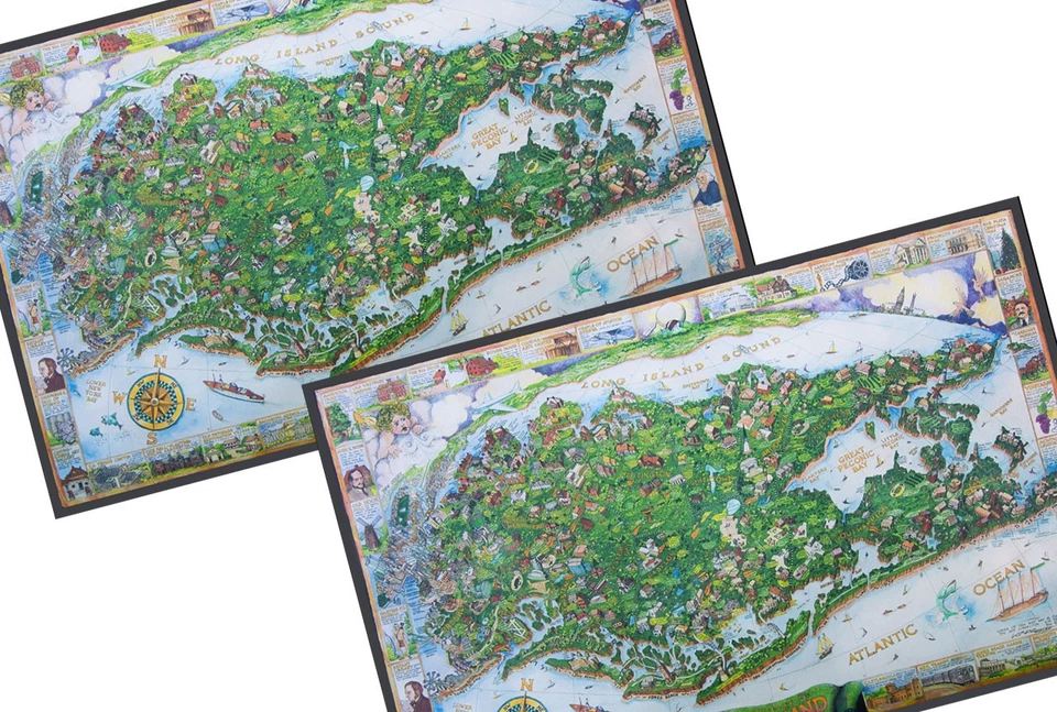 2 mapas de Long Island NY - Litografía Albert Lorenz 1992 - ¡ENVÍO GRATUITO! Foto 2 de 4