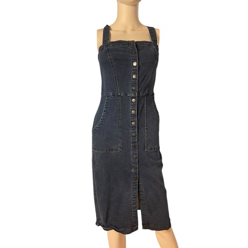 Level 99 Claire Fitted Stretch Denim Snap Midi Dress Size Small - Picture 1 of 5