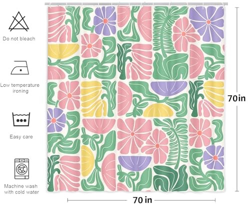 Boho Abstract Colorful Floral Shower Curtain, 60"W x 70"L (Pack of 1) Flower08 - Picture 5 of 6