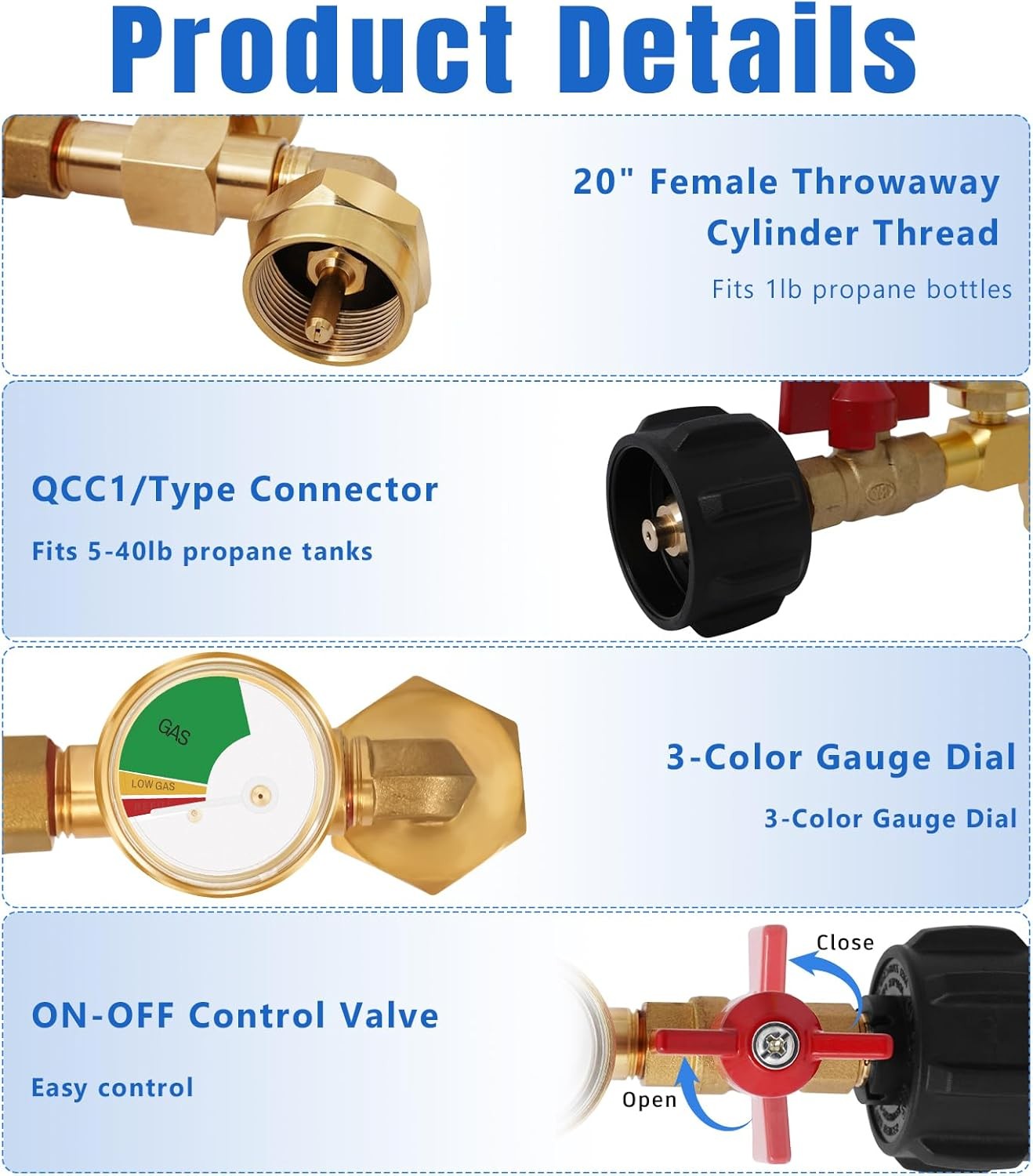Propane Refill Adapter for 1 Lb. Tanks, Propane Adapter 20lb to 1lb Converter wi