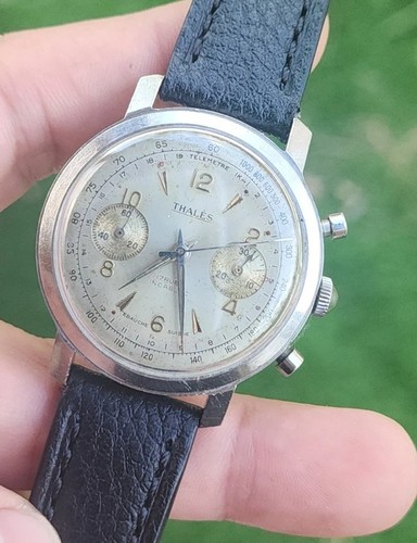 Vintage THALES Chronograph Herren 37mm Edelstahl Venus 188 Handaufzug Uhr