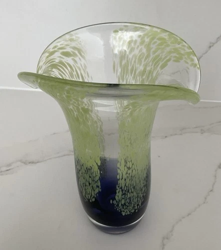 Vintage Murano Art Glass Vase-Green Speckled Upper-ombré Below-Tulip Shape