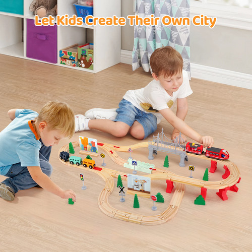 Montessori Holzeisenbahn Set 72/108tlg Holzspielzeug Züge Auto Geschenk Kinder - Bild 6 von 8