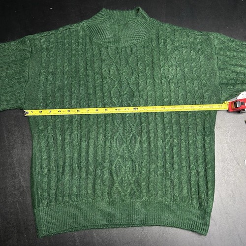 CeCe Pullover Cable Knit Sweater Balloon Sleeve Dark Green Size Medium Womens - Picture 13 of 19