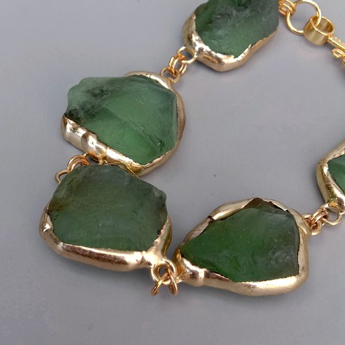 8" Natural Green Fluorite Rough Raw Brushed Coin Bead Bracelet Gemstone Jewelry - Picture 5 of 6