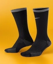 Nike DRI-FIT Spark Cushioned Running Crew Socks Black Gray Mens 8-9.5 CU7200-010