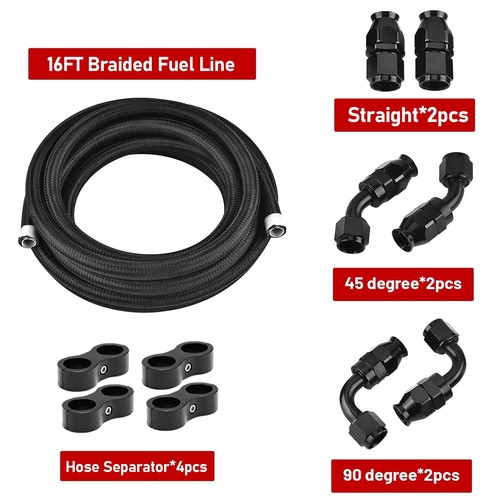 6AN-8AN-10AN Black Nylon E85 PTFE Oil Gas Fuel Line Hose 20FT + 14 Fittings Kit - Picture 19 of 23