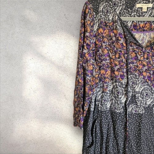 White Stuff Multi Print Dress Tunic Top Size 14 3/4 Sleeve Pockets Tie Neck - Picture 4 of 7