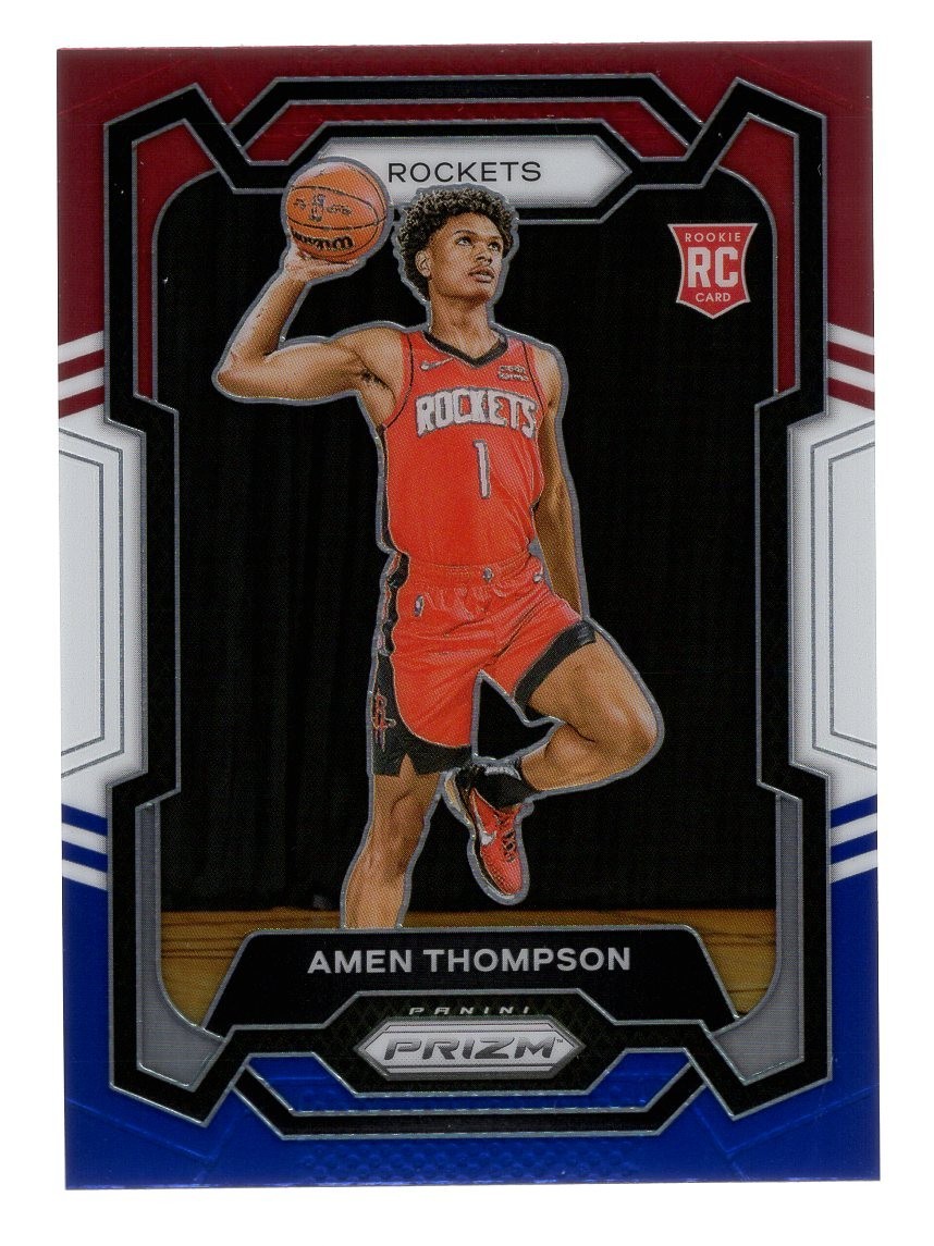 AMEN THOMPSON 2023-24 PANINI PRIZM RED/WHITE/BLUE PRIZM RC #150 HOUSTON ROCKETS