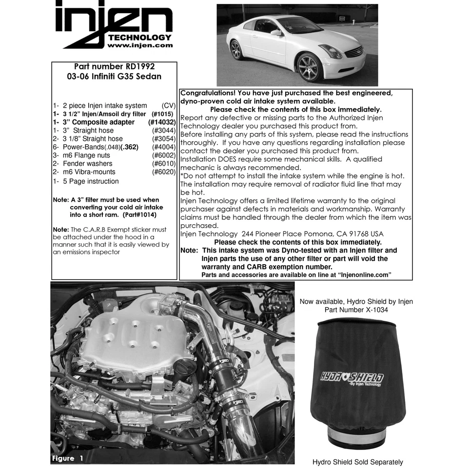 Entrada de ar frio de alumínio polido Injen RD1992P para 2003-06 Infiniti G35 3.5L V6 - Imagem 4 de 4