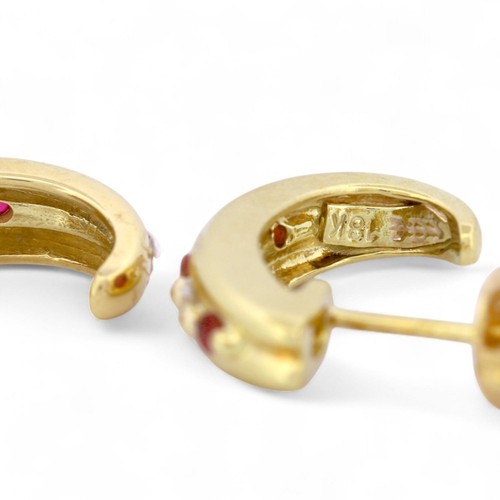 Craig Drake 18k Yellow Gold Ruby Diamond Half Hoop Earrings - Picture 3 of 4