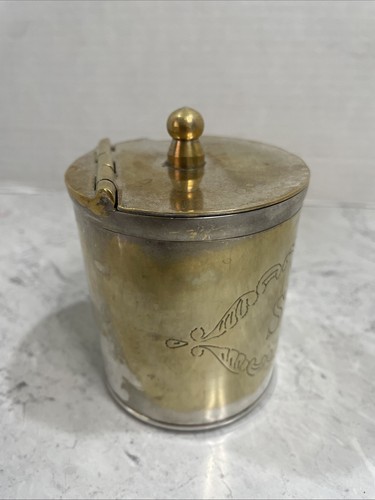 Victorian Brass Sugar Box Container Can Silverplated With Hinged Lid Vintage - Picture 5 of 11