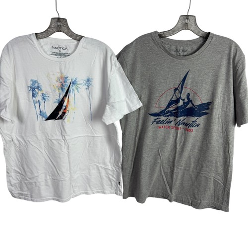 Nautica Mens T-Shirt LOT of 2 Size XL Sailboat Boat Theme White & Gray