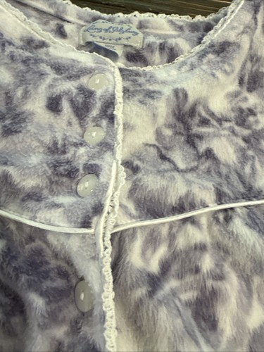 Lanz Of Salzburg Fleece Nightgown Medium Purple Roses Long Sleeve Buttons Pocket - Picture 13 of 17