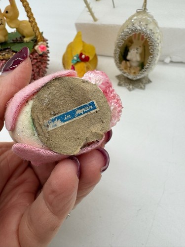 SET Vintage Ostern beflockte Hasen Küken Blumen Plektren Dekor Kitsch JAPAN selten - Bild 6 von 17