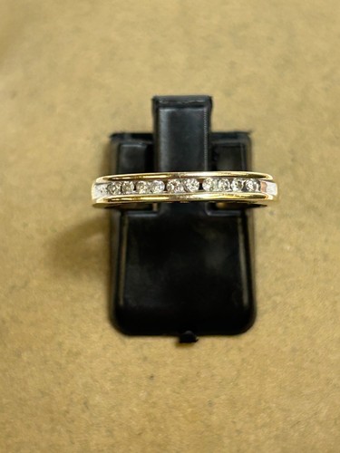 HERMOSO ANILLO BANDA ORO AMARILLO 14K 0,10 CT TW DIAMANTE REDONDO TE AMO TALLA 6,5 - Imagen 3 de 14