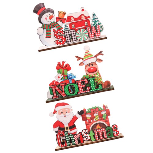 3 Pcs Santa Claus Holzornamente Büro Tischschilder- Partytischdekoration - Bild 12 von 12