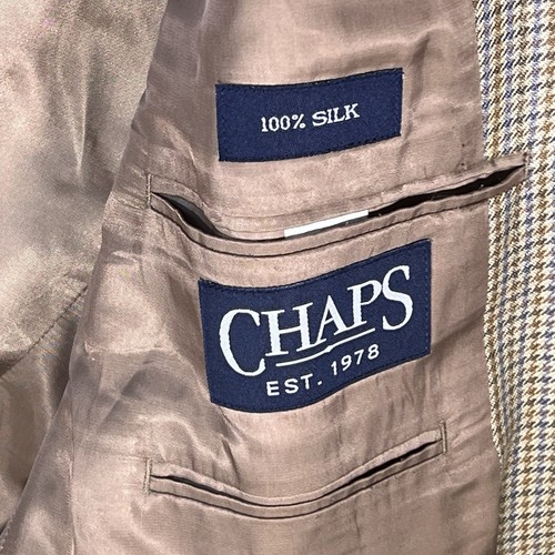 Blazer chaqueta abrigo deportivo de dos botones pata de gallo tostado 100 % seda CHAPS para hombre 44R - Imagen 2 de 9