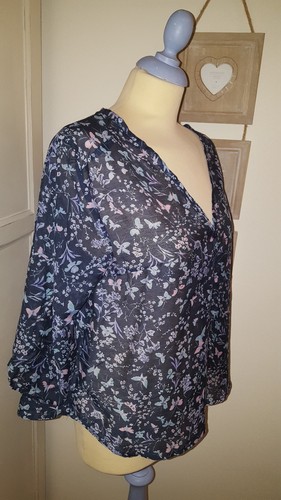 BLUE INC Ladies Blue Pink Floral Butterfly Summer Floaty Blouse UK M New - Picture 7 of 7