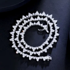 CZ Long Triangle Chain Link Chorker Necklace Silver Plated Cubic Zirconia Luxury