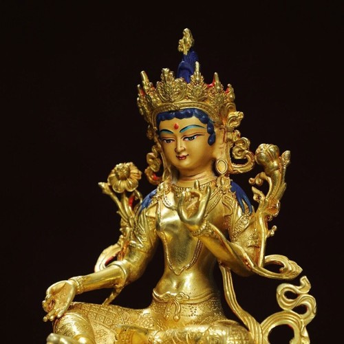 8 Zoll alte tibetische tibetische Buddhismus Tempel Bronze vergoldet grüne Tara Bodhisattva Statue - Bild 7 von 9