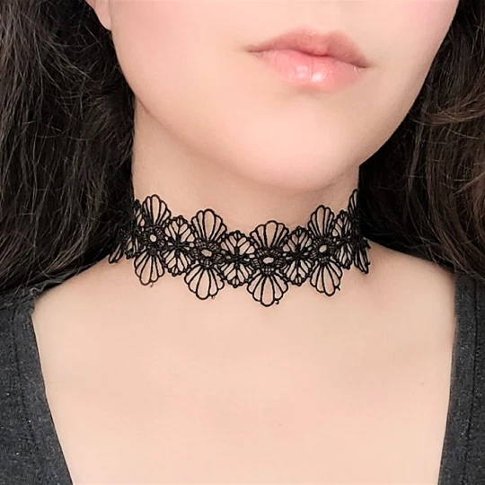 Wide Black Lace Choker Floral Dainty Gothic Victorian Necklace Goth Jewelry