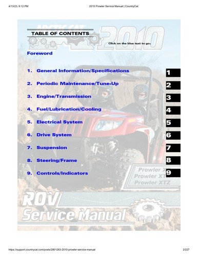 Manual de servicio Arctic Cat Prowler | 2010 | USB y enlace enviados por correo - Imagen 2 de 11