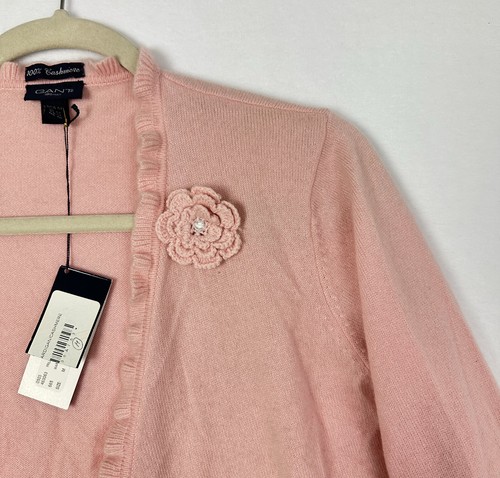 Gant Womens Cardigan Cashmere Pink Open Front Long Sleeve Ruffle Size M NWT - Picture 5 of 18
