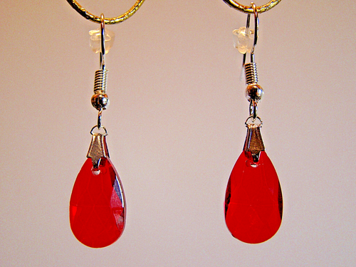 Ohrringe Ohrhänger Ohrstecker Tropfen Rot Kristalle Perlen Damen Modeschmuck  - Bild 12 von 12