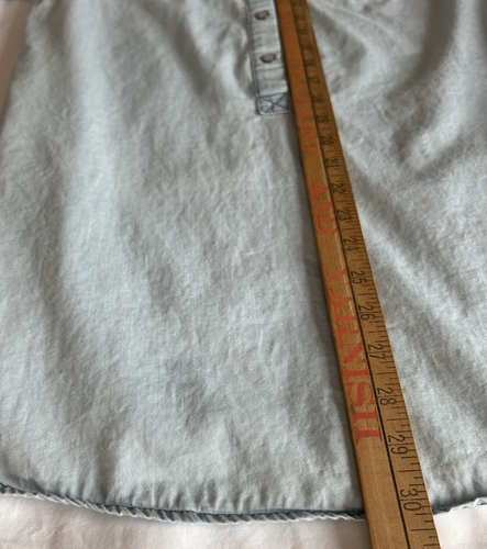 Jean Shirt Womens Size Large Blue Pullover Top Pearl Snap 3/4 Rolled Sleeves - Picture 14 of 19