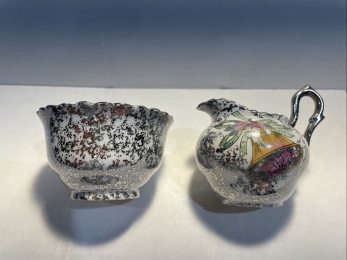 Vtg Hand-painted Cherry Exclusive Chuba China Cream&Sugar Set Silver Pattern - Picture 13 of 13