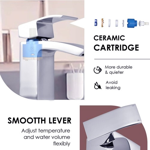 Waterfall Modern Bathroom Basin Sink Mono Chrome Mixer Tap Cloakroom + Waste - Picture 5 of 17