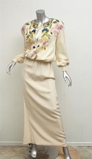 NIGHT by VALENTINO VINTAGE Ivory Beaded Floral Top+Long Maxi Skirt Outfit XS