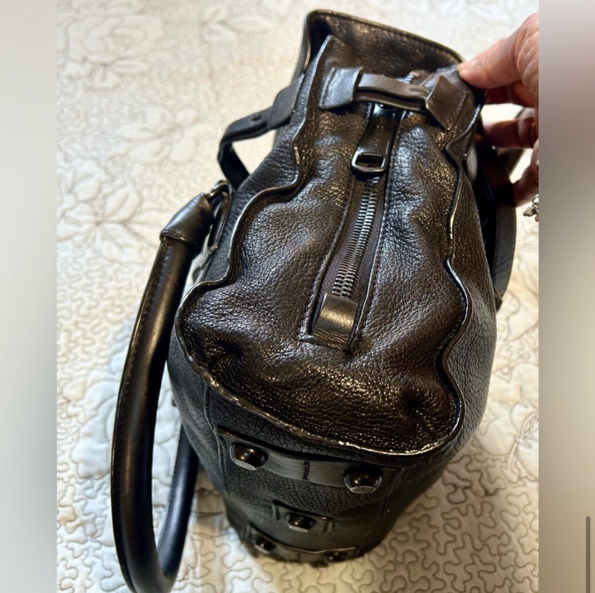JOY GRYSON Nyla Black Supple Pebbled Leather Purse/Satchel