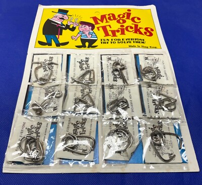 24 Vintage 1970's Dime Store 5 & 10  Metal Ring Toy Tricks 2 Store Display Cards