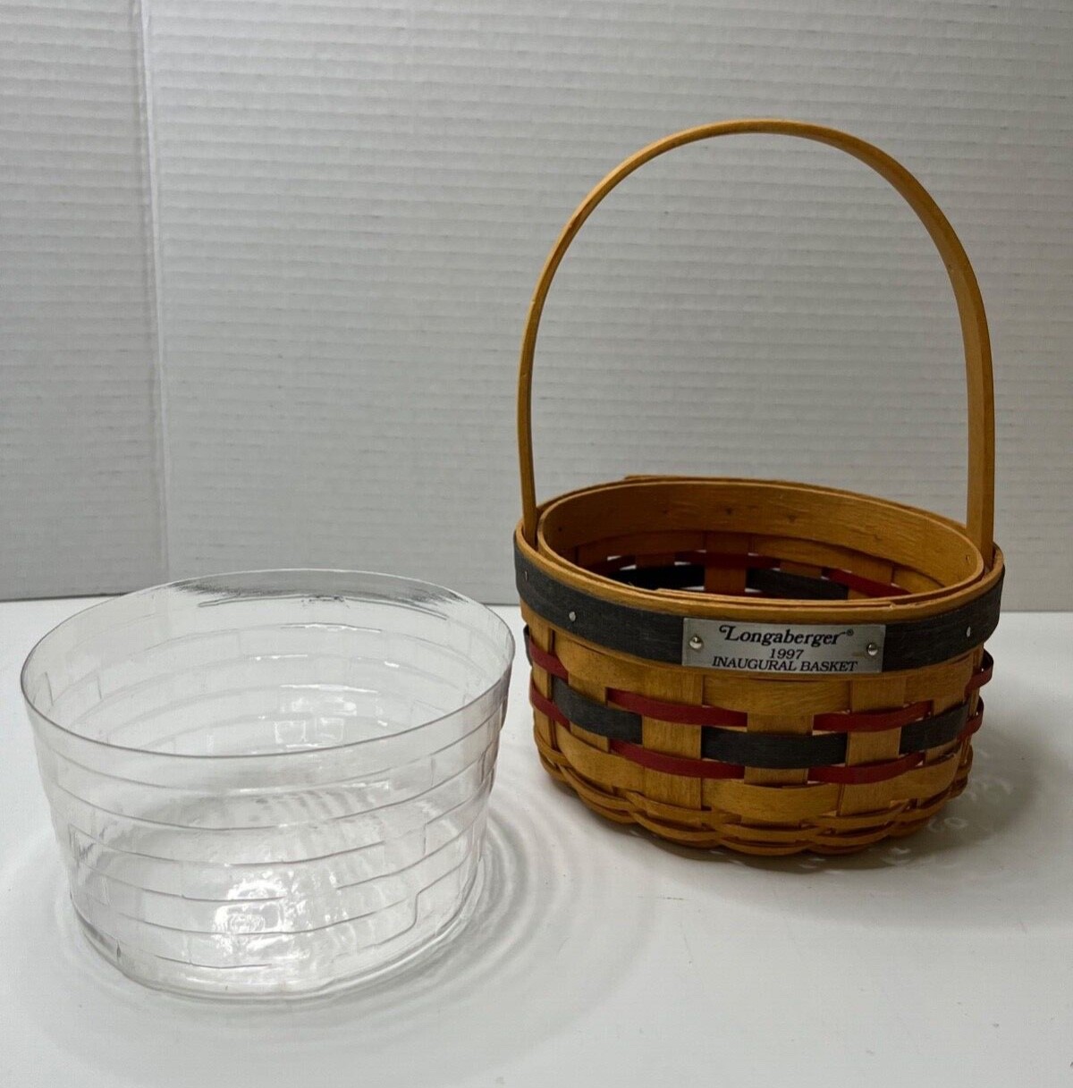  Longaberger 1997 Inaugural Basket With Plastic Protector Red Blue Patriotic 