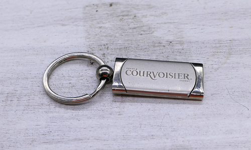 Courvoisier Cognac Keychain Silvertone Chrome Keyring Liquor Advertising Logo - Picture 3 of 5