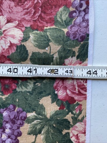 Linen Fabric Grape Leaves 84” x 44" wide Cottage Roses Vineyard Beige + Pink - Picture 6 of 11