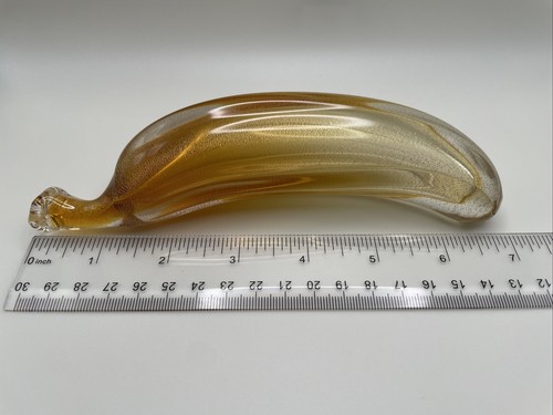 Vtg Italian Hand Blown Glass Bananna Figurine Fruit Made In Italy Gold Flecks - Picture 11 of 11