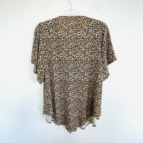 Sacha Drake Size 14 L Leopard Print Jersey V Neck Short Sleeved Top With Band - Picture 2 of 15