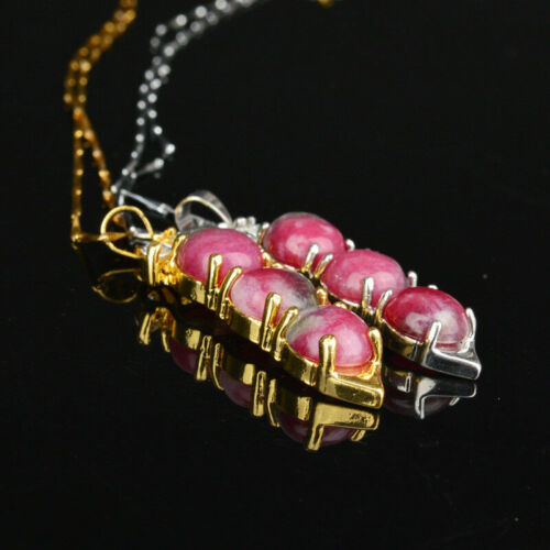 Real Red Green Jade Imitation Diamond Pea Bean Blessing 18KGP Pendant Necklace - Picture 2 of 13