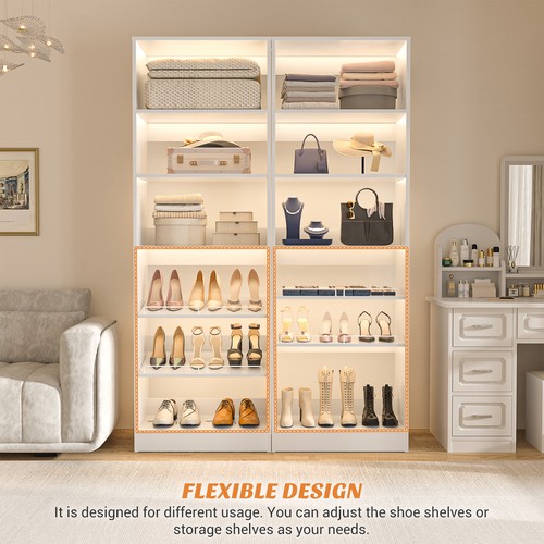 Freestanding Closet Organizer System Closet Wardrobe with Hanging Rods & Drawers - Picture 9 of 28