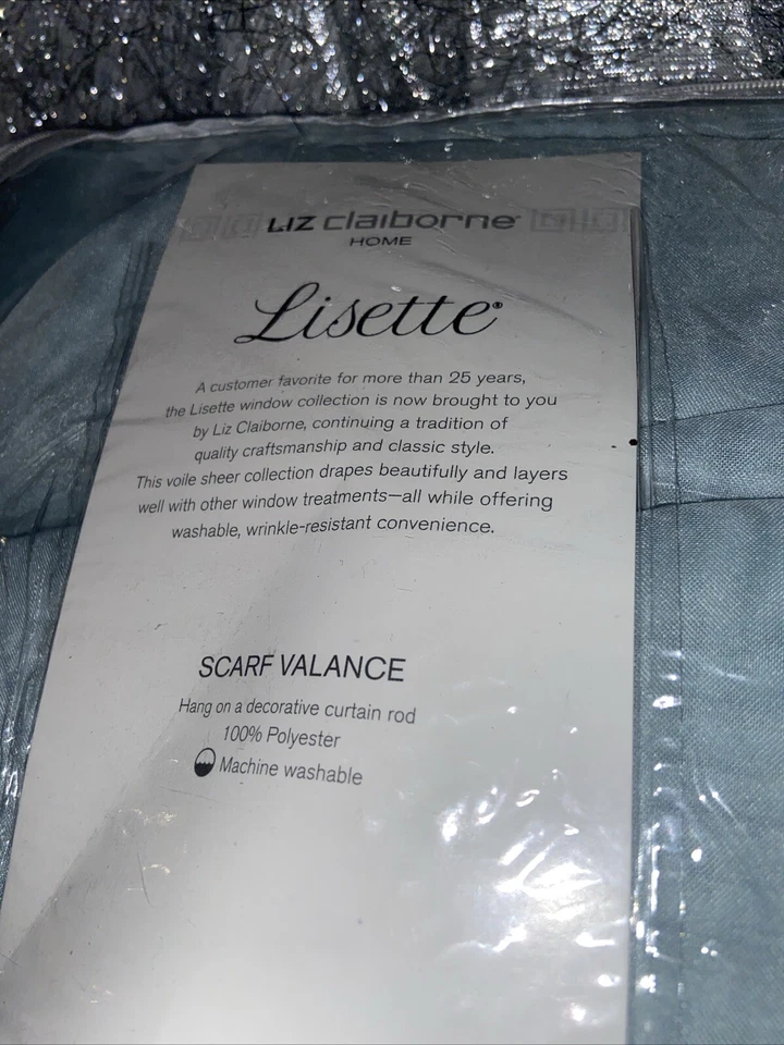 Lot Of 2-Liz Claiborne, Lisette, Sheer, Scarf Valance, AQUA DUST 60" x 216" NIP - Image 2 of 4